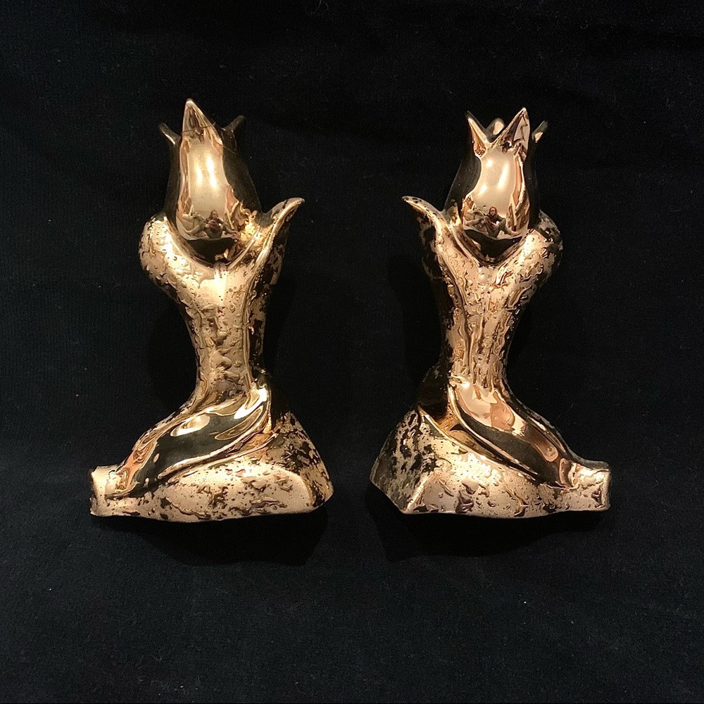 2 Vintage Elynor China 22k Gold Plated Ceramic Decor Flower